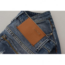 Jeans casual da donna a vita bassa in cotone lavato blu - W26
