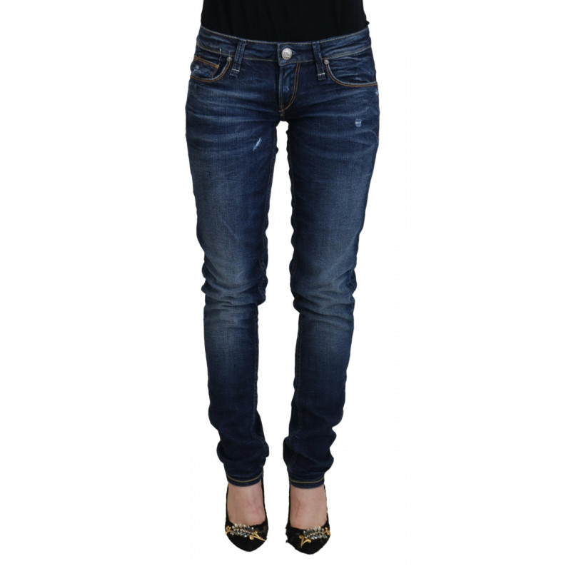 Jeans casual da donna a vita bassa in cotone lavato blu - W26