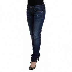 Jeans casual da donna a vita bassa in cotone lavato blu - W26