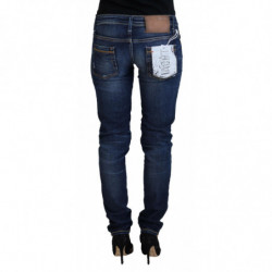 Jeans casual da donna a vita bassa in cotone lavato blu - W26