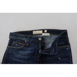 Jeans casual da donna a vita bassa in cotone lavato blu - W26
