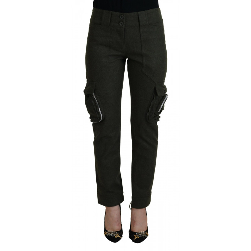 Pantaloni affusolati da donna con gamba verde con lacci - IT44-L