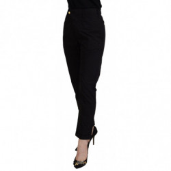 Pantaloni da donna larghi a vita alta in cotone nero - W28