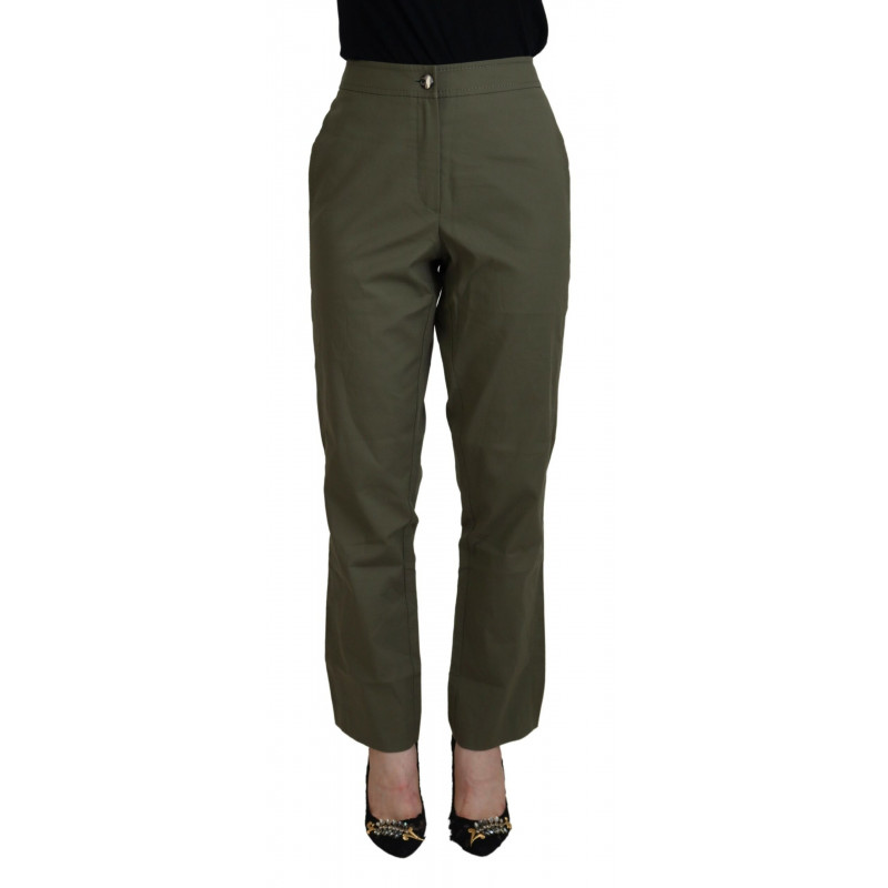 Pantaloni affusolati da donna a vita alta in cotone verde - IT40-S