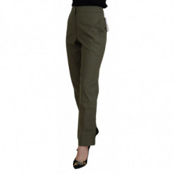 Pantaloni affusolati da donna a vita alta in cotone verde - IT40-S