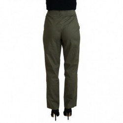 Pantaloni affusolati da donna a vita alta in cotone verde - IT40-S