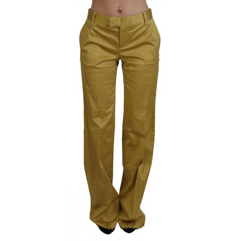 Pantaloni da donna a vita media in cotone dorato - IT40-S