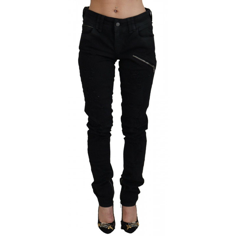 Jeans skinny in denim slim fit a vita media in cotone nero - W28