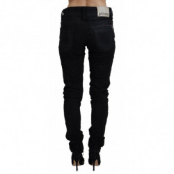 Jeans skinny in denim slim fit a vita media in cotone nero - W28