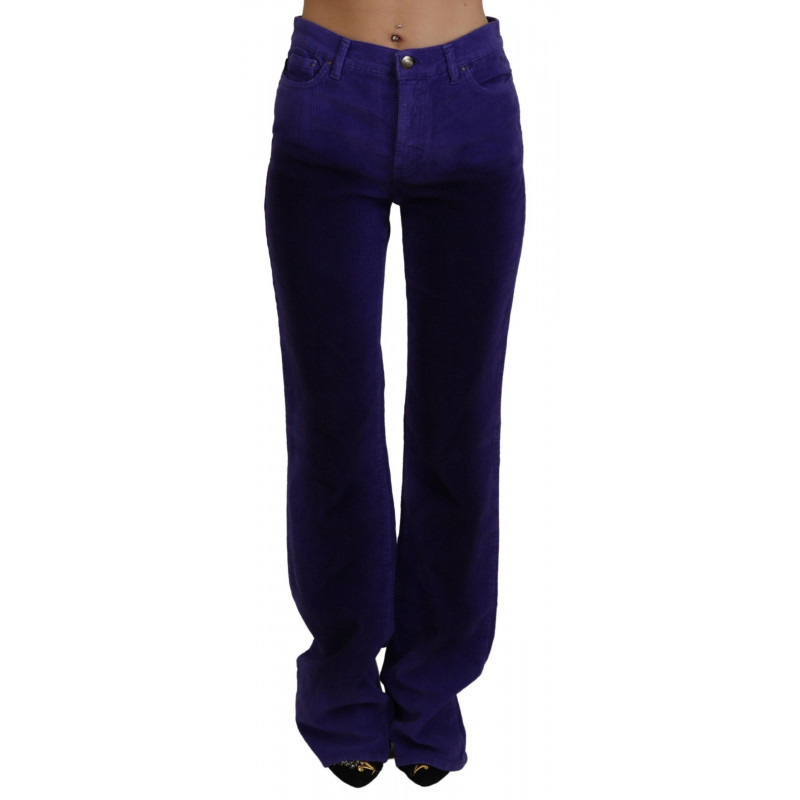 Pantaloni da donna in velluto a coste di cotone viola - W29