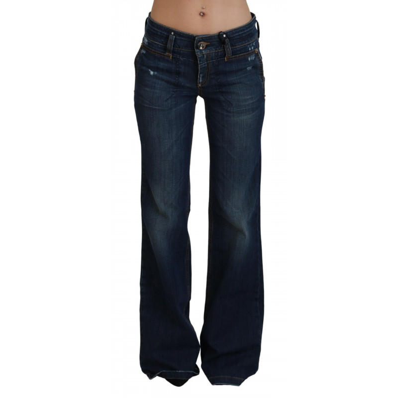 Jeans denim da donna svasati a vita bassa blu - W26