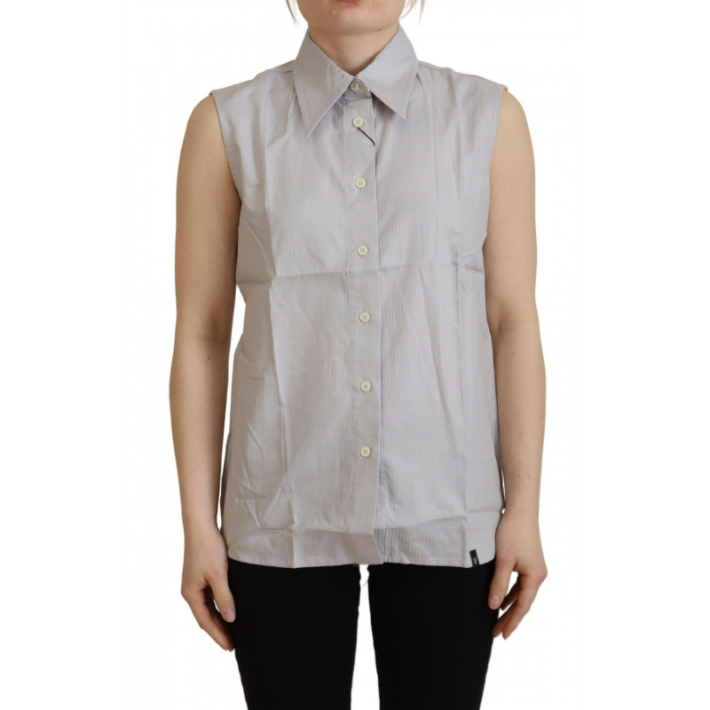 Top senza maniche colletto cotone righe grigio chiaro - IT40-S