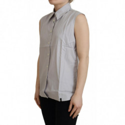 Top senza maniche colletto cotone righe grigio chiaro - IT40-S
