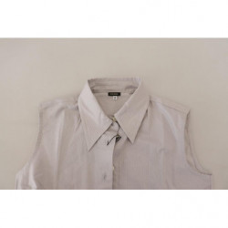 Top senza maniche colletto cotone righe grigio chiaro - IT40-S
