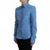 Top abbottonato con colletto a maniche lunghe in cotone blu - IT38-XS