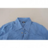 Top abbottonato con colletto a maniche lunghe in cotone blu - IT38-XS