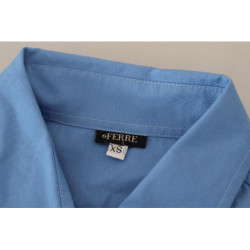 Top abbottonato con colletto a maniche lunghe in cotone blu - IT38-XS