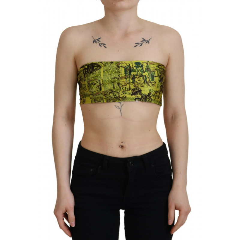 Top corto senza spalline in nylon con stampa grafica gialla - IT38-XS