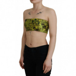 Top corto senza spalline in nylon con stampa grafica gialla - IT38-XS