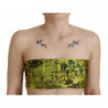 Top corto senza spalline in nylon con stampa grafica gialla - IT38-XS