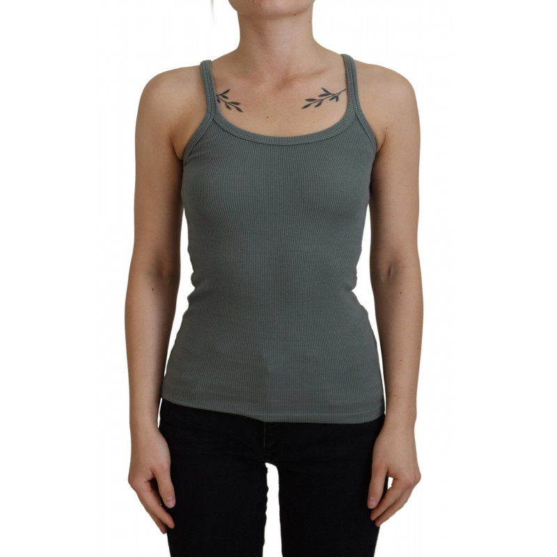 Canotta slim girocollo senza maniche in cotone verde - IT40-S