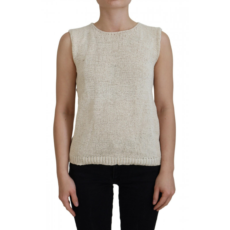 Canotta girocollo senza maniche in misto cotone beige - ONE SIZE