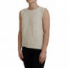 Canotta girocollo senza maniche in misto cotone beige - ONE SIZE