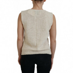 Canotta girocollo senza maniche in misto cotone beige - ONE SIZE