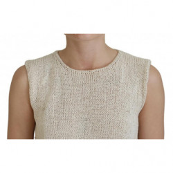 Canotta girocollo senza maniche in misto cotone beige - ONE SIZE