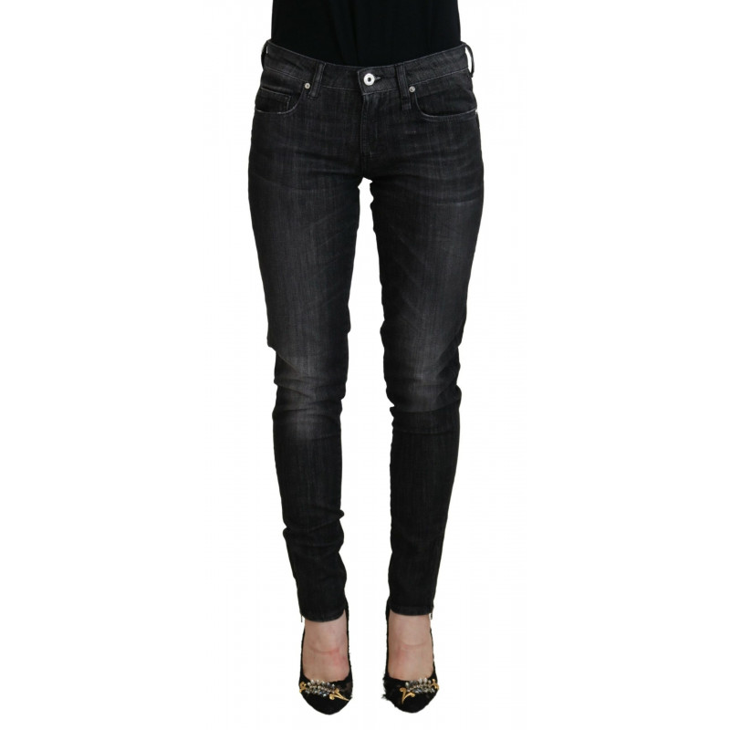Jeans casual da donna skinny a vita bassa in cotone nero - W28