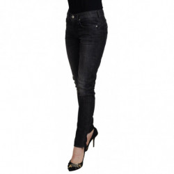Jeans casual da donna skinny a vita bassa in cotone nero - W27
