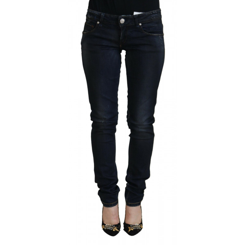 Jeans casual da donna slim fit a vita bassa in cotone blu - W26