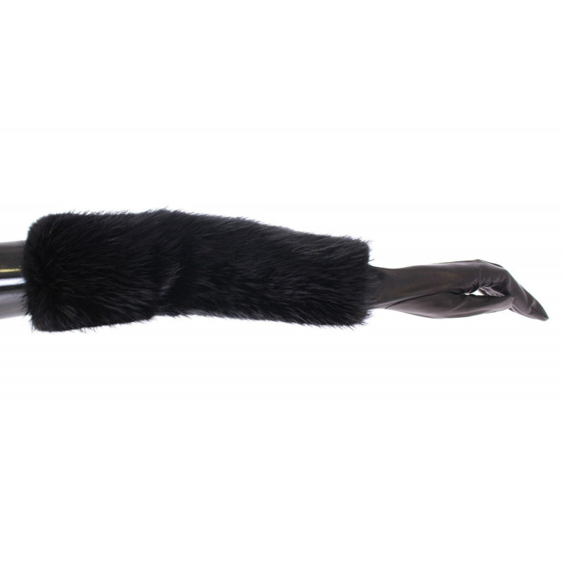 Guanti gomito pelle agnello pelliccia castoro nero - 7-S