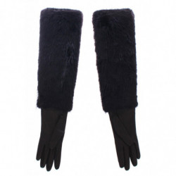 Guanti gomito pelle agnello pelliccia castoro nero - 7-S