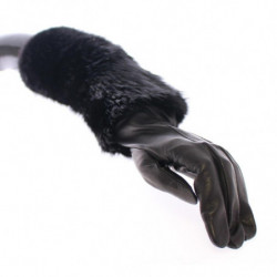 Guanti gomito pelle agnello pelliccia castoro nero - 7-S