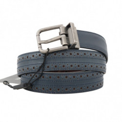 Cintura con fibbia grigia in pelle traforata blu - 90 CM / 36 INCHES