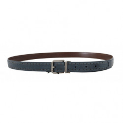 Cintura con fibbia grigia in pelle traforata blu - 90 CM / 36 INCHES