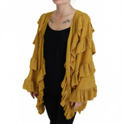 Maglione cardigan da donna arruffato maniche lunghe color oro - IT40-S