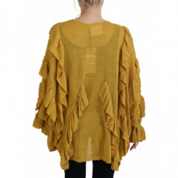Maglione cardigan da donna arruffato maniche lunghe color oro - IT40-S