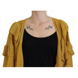 Maglione cardigan da donna arruffato maniche lunghe color oro - IT40-S