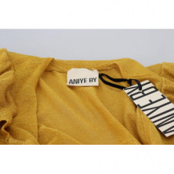 Maglione cardigan da donna arruffato maniche lunghe color oro - IT40-S