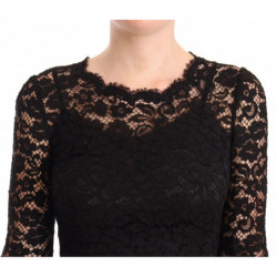 Abito a maniche lunghe a sirena in pizzo di cotone nero - IT38-XS