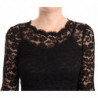 Abito a maniche lunghe a sirena in pizzo di cotone nero - IT38-XS