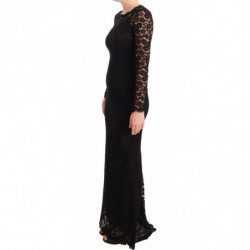 Abito a maniche lunghe a sirena in pizzo di cotone nero - IT38-XS