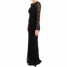 Abito a maniche lunghe a sirena in pizzo di cotone nero - IT38-XS
