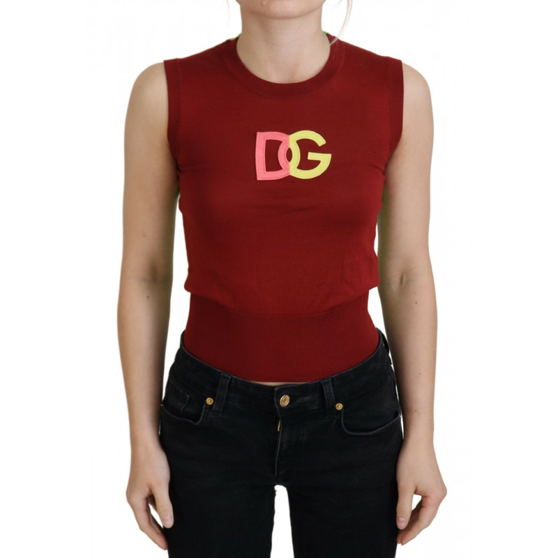 Top pullover senza maniche con logo DG rosso verde - IT36-XXS