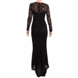 Abito a maniche lunghe a sirena in pizzo di cotone nero - IT38-XS