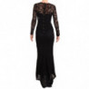 Abito a maniche lunghe a sirena in pizzo di cotone nero - IT38-XS