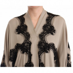 Abito caftano lungo Abaya in pizzo di seta beige - IT40-S