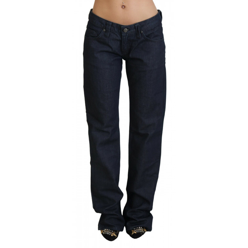 Jeans denim da donna dritti a vita bassa blu scuro - W26